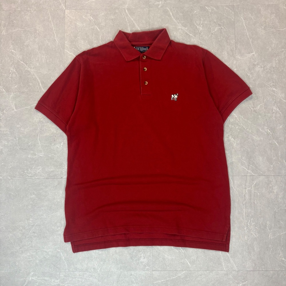 Big Dogs Mens Red Cotton Pique Short Sleeve Embroidered Logo Polo Shirt Medium